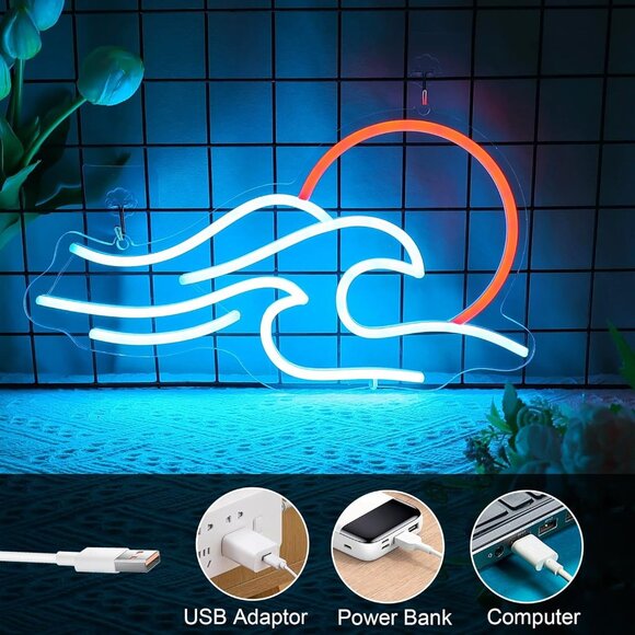 Wave Neon Sign LED Wall Decor Dimmable Sunset Light Gift for Kids and Women - Picture 6 of 12